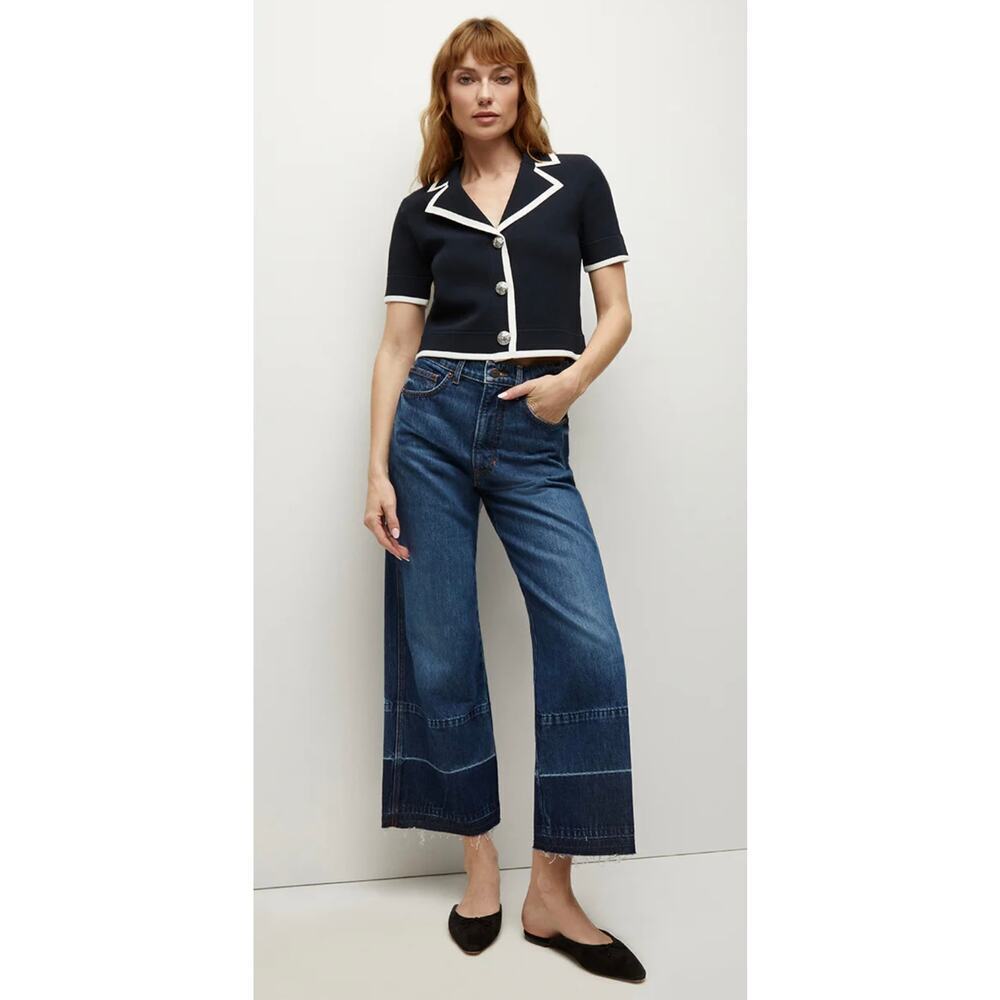 Veronica Beard Taylor Wide Leg Crop High Rise Jeans Size 32 Bright Blue